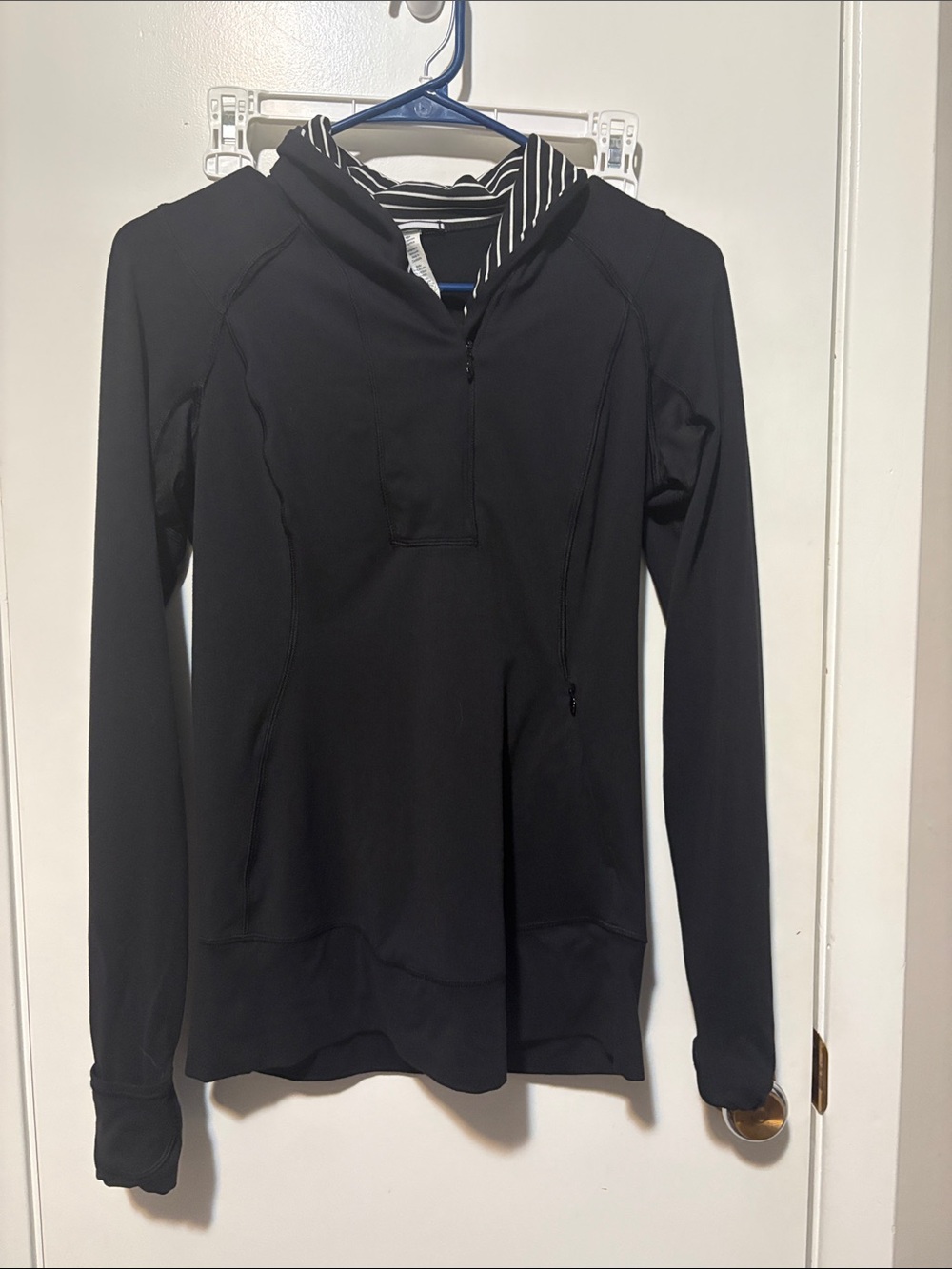 lululemon athletica Black Cowl Neck Pullover with Striped Hood Lining